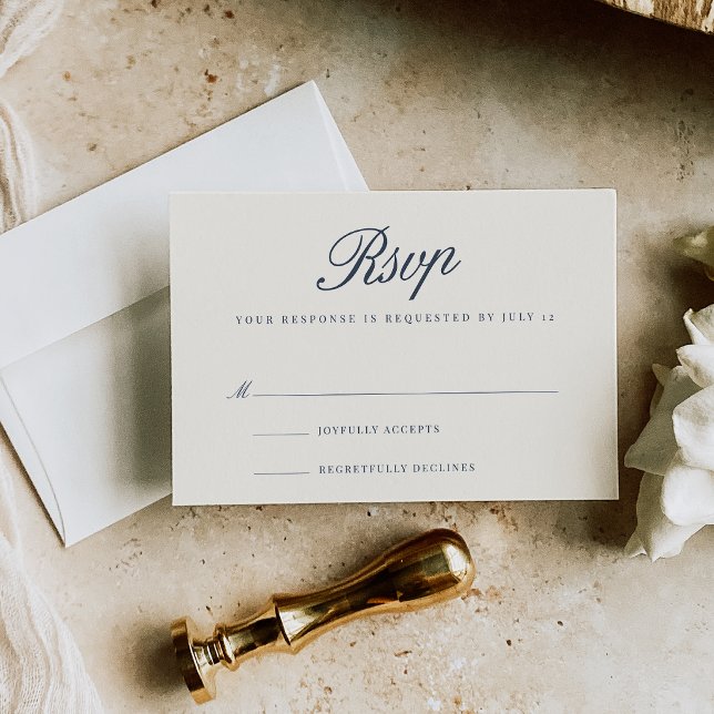 Navy & Ecru Classic Script Wedding RSVP Card (Creator Uploaded)
