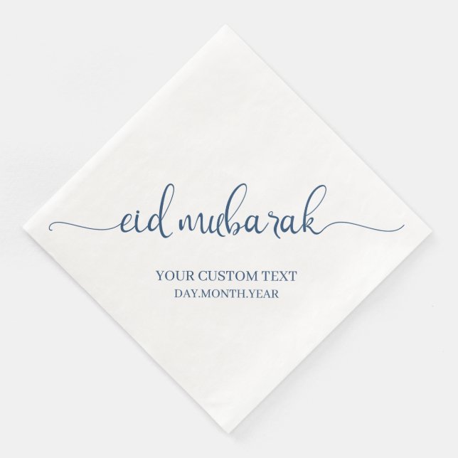 Navy Eid Mubarak Calligraphy Custom Napkin (Corner)