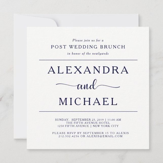 Navy Elegance | Minimalist Post Wedding Brunch Invitation (Front)
