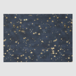 Navy Elegant Celestial Starry Gold Stars Design Tissue Paper
