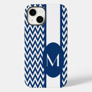 Navy Elegant Chevron Design with monogram Case-Mate iPhone 14 Case