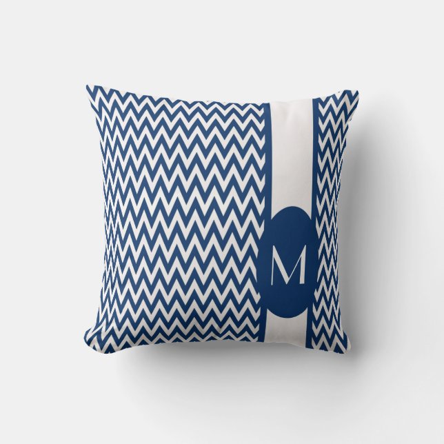 Navy Elegant Chevron Design with monogram Cushion (Front)