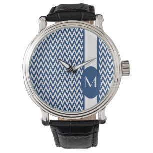 Navy Elegant Chevron Design with monogram Watch