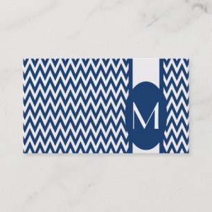 Navy Elegant Chevron Monogram Business Card