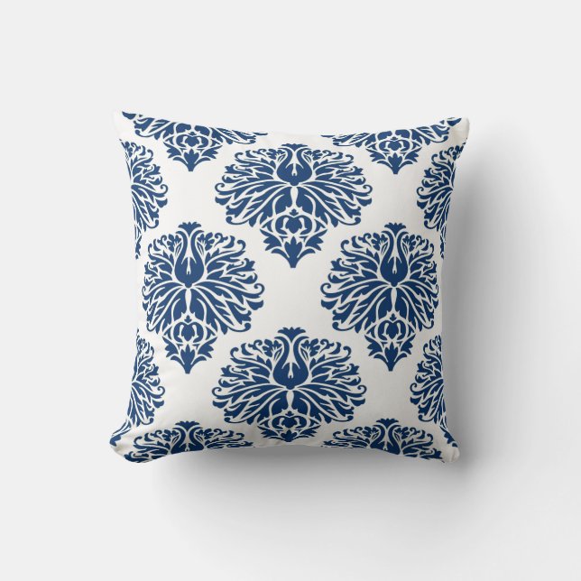 Navy Elegant Damask Cushion (Front)