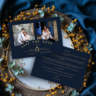 Navy Elegant Gold 2 Photos Sophisticated Wedding