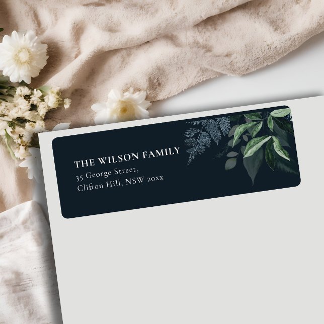 Navy Elegant Green Gold Greenery Frame Address (Creator Uploaded)