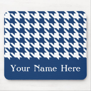 Navy Elegant Houndstooth with custom name Mouse Pad