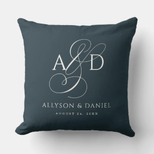 Navy Elegant Initial Script Monogram Wedding Cushion