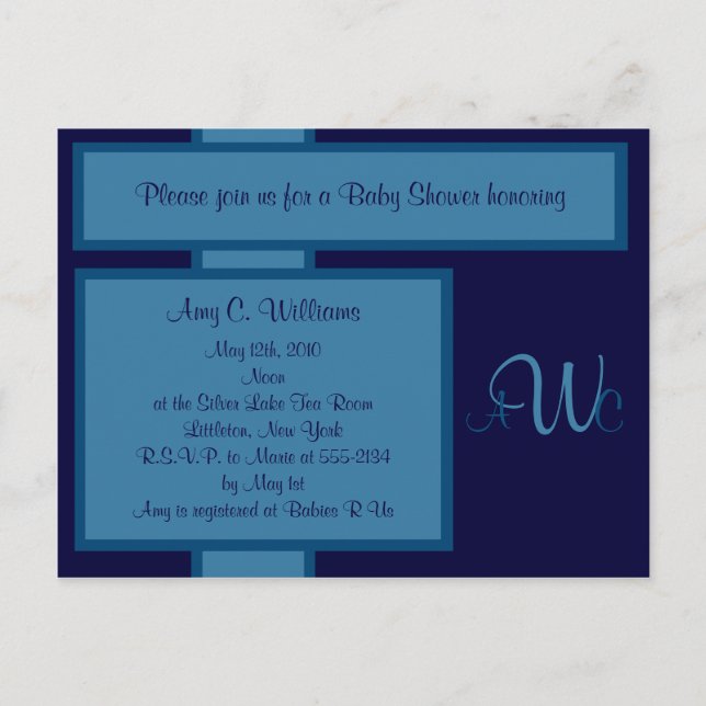 Navy Elegant Monogram Shower Invitation (Front)
