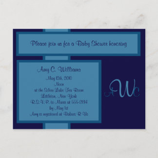 Navy Elegant Monogram Shower Invitation Postcard