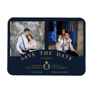 Navy Elegant Pink 2 Photos Sophisticated Wedding Magnet