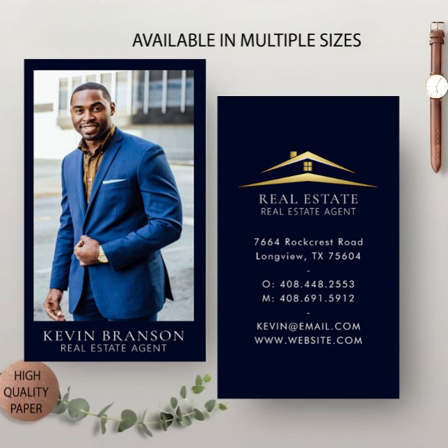 Navy Elegant Professional Real Estate Business Card (Creator Uploaded)