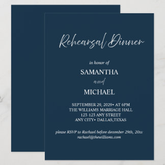Navy Elegant Rehearsal Dinner Invitation
