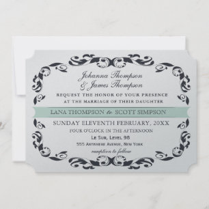 Navy Elegant Victorian Flourish Filligree Wedding Invitation