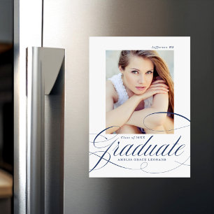 Navy   Eloquence Photo Graduation Magnetic Invitation