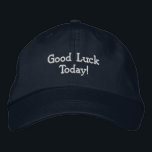 Navy Embroidered Cap – Good Luck Today! Cotton Hat<br><div class="desc">This navy cotton cap features the encouraging message "Good luck today!" embroidered in a clean and stylish font. The adjustable strap ensures a comfortable, one-size-fits-all fit. Made from durable cotton, this cap combines practicality with a motivational touch, making it a perfect gift for anyone embarking on a new challenge or...</div>