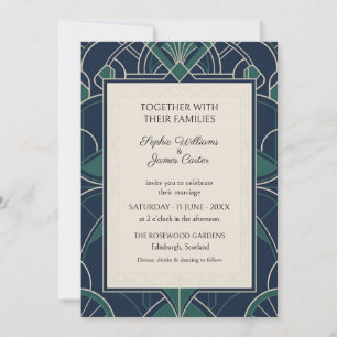 Navy Emerald Art Deco Wedding Invitation