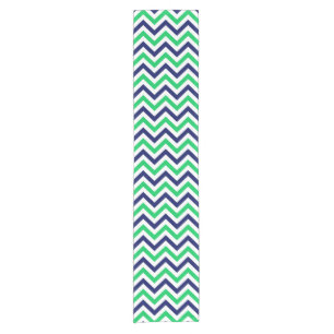 Navy, Emerald, White Large Chevron ZigZag Pattern Short Table Runner