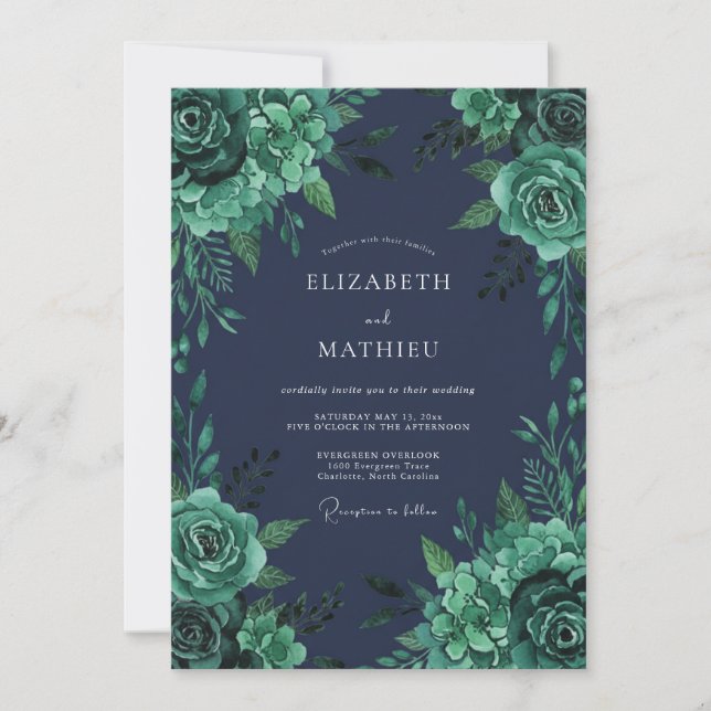 Navy Emerald Winter Wedding Invitation (Front)