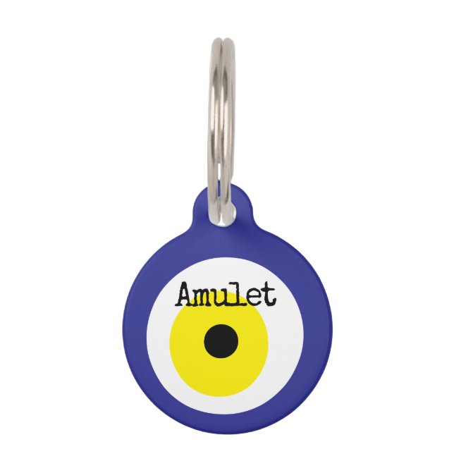 Navy Evil Eye Bead Amulet Pet Tag (Front)