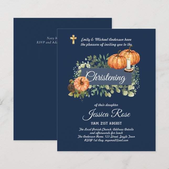 Navy FALL Christening Invites Baptism  (Front/Back)