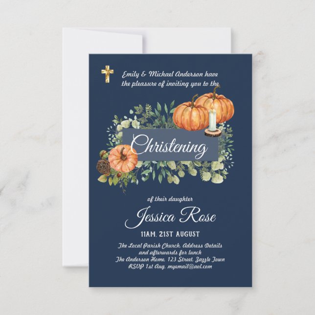 Navy FALL Christening Invites Baptism  (Front)