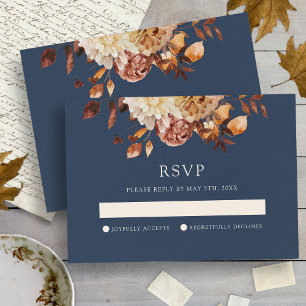 Navy Fall Floral Wedding RSVP Card