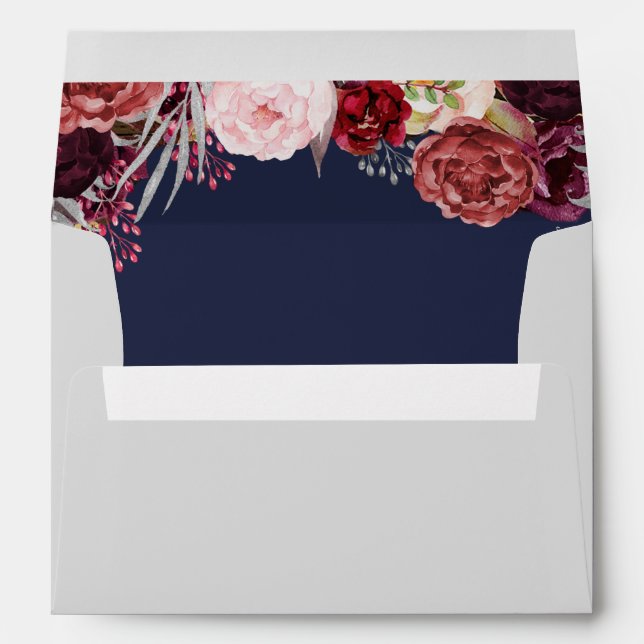 Navy Fall Marsala Blush Peony Wedding Envelopes (Back (Bottom))