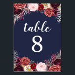 Navy Fall Marsala Peony Wedding Table Number Cards<br><div class="desc">Navy Fall Marsala Peony Wedding Table Number Cards - design features a navy blue background with various peonies,  roses,  and other floral elements in shades of Marsala,  burgundy,  blue pink,  grey and more. See the matching collection on this page to complete the look for your event.</div>