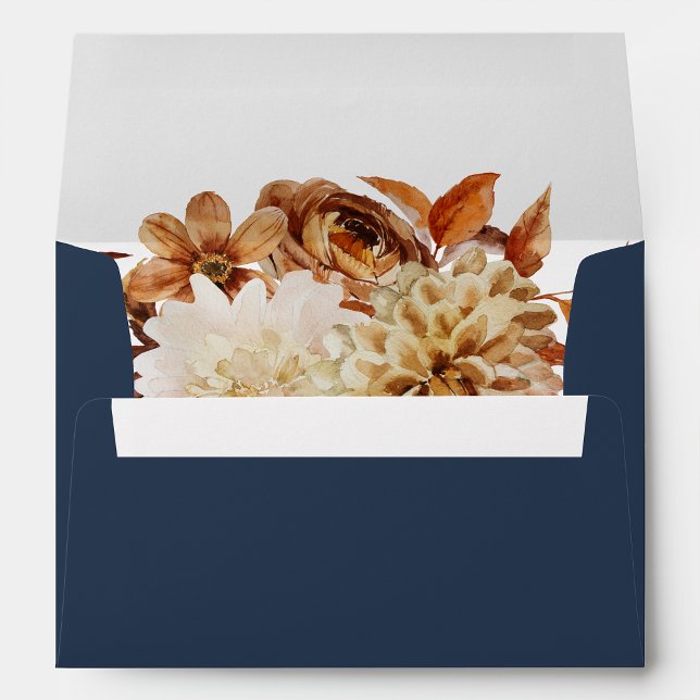 Navy Fall Terracotta Floral Return Address Envelope (Navy Blue Fall Terracotta Floral Return Address Envelope by Painted Paperie
)