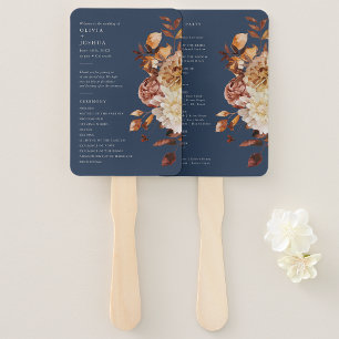 Navy Fall Wedding Program Hand Fan