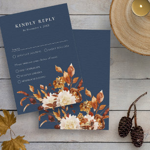 Navy Fall Wedding RSVP Card