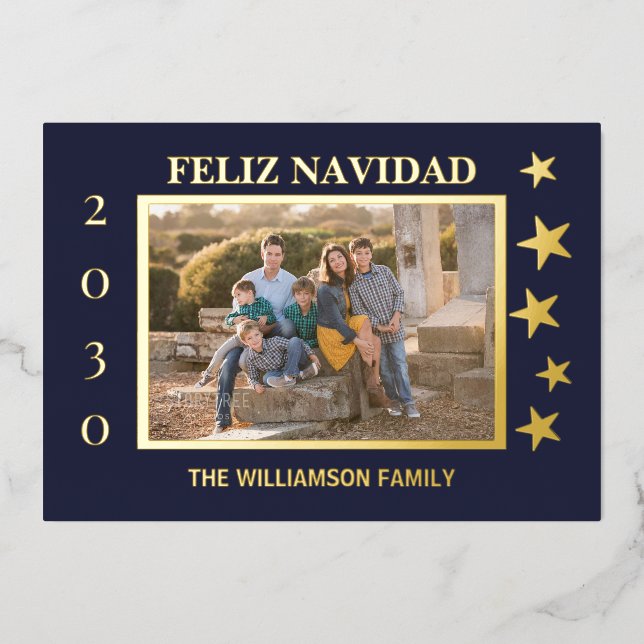 Navy Family Photo Feliz Navidad Gold Foil  (Front)