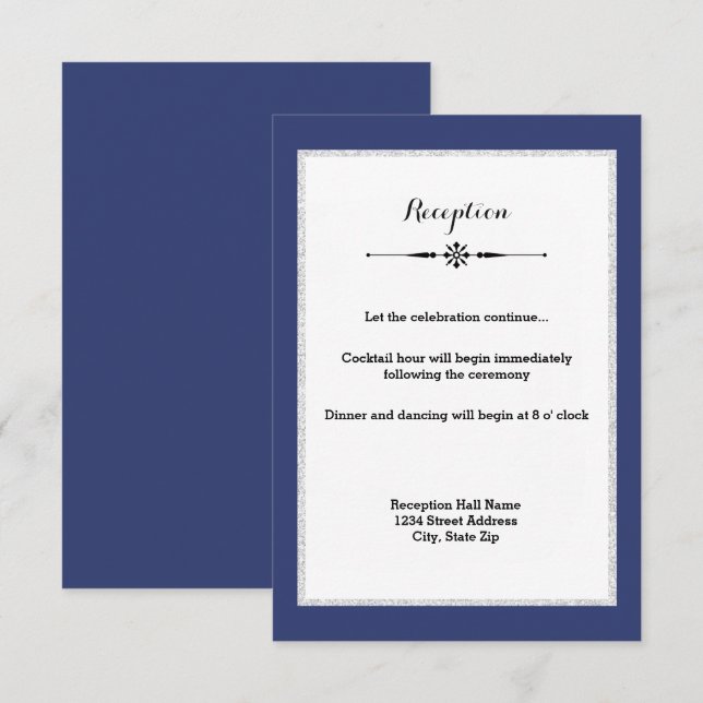 Navy & Faux Glitter Frame- Reception Invitation (Front/Back)