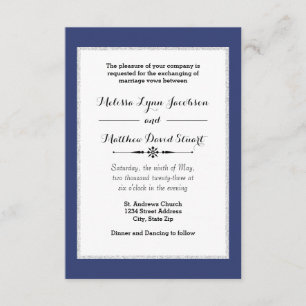 Navy & Faux Glitter Framed - 3x5Wedding Invitation