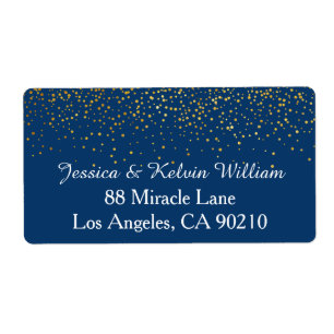 Navy Faux Gold Confetti Dot Wedding Return Address