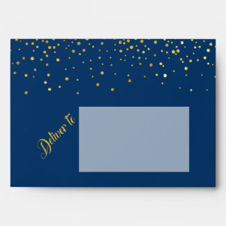 Navy Faux Gold Glitter Confetti Dots Fancy Wedding Envelopes