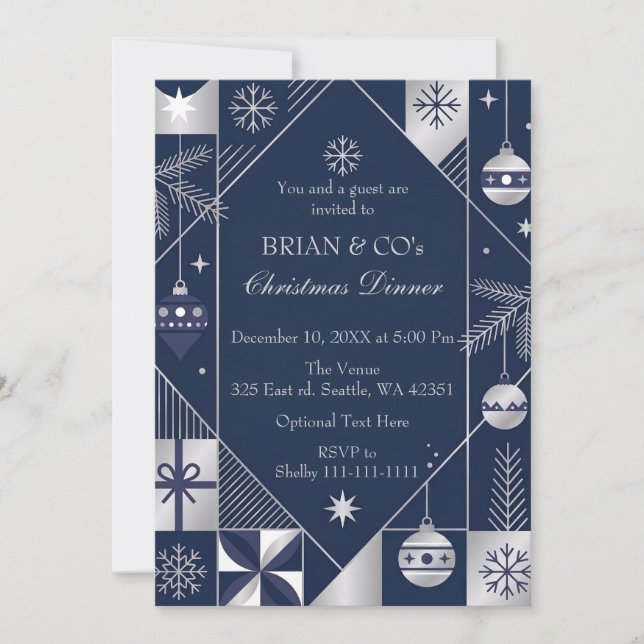 Navy Festive Corporate Christmas Party Invitation (Front)