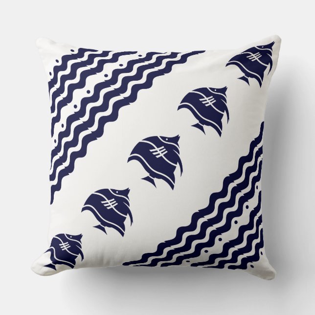 navy  fish  on  white  PILLOW coastal living (Front)
