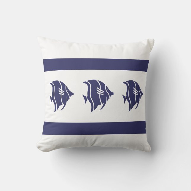 navy  fish  on  white  PILLOW coastal living (Front)