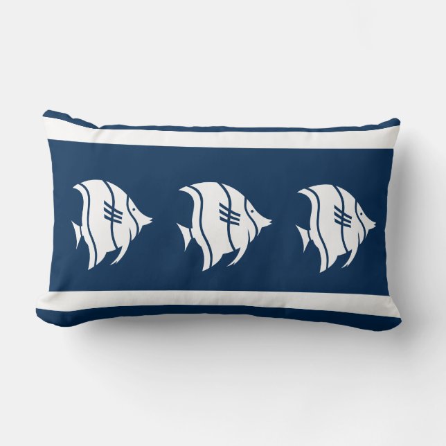 navy  fish  on  white  PILLOW coastal living (Front)