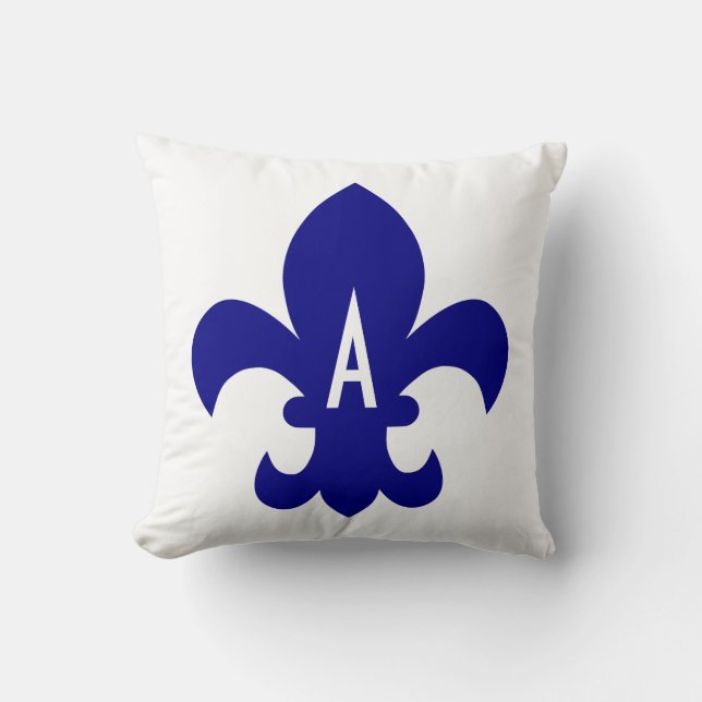 Navy Fleur de Lis Monogram Cushion (Front)