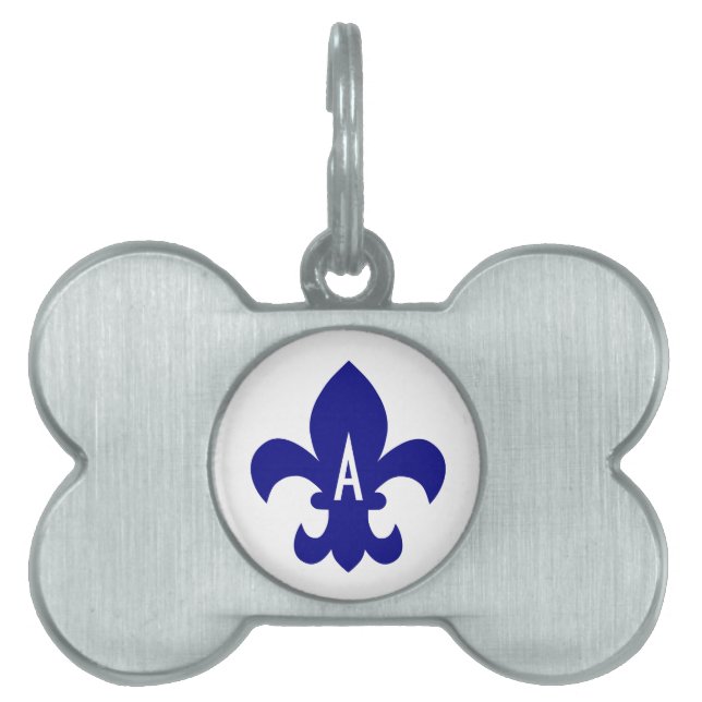 Navy Fleur de Lis Monogram Pet Tag (Front)
