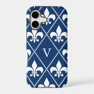 Navy Fleur de Lis w/ monogram