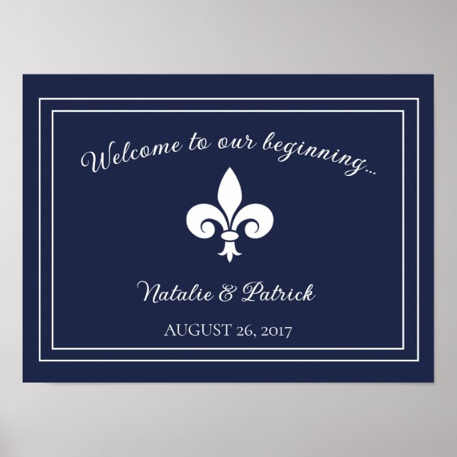 Navy Fleur de Lis Wedding Poster (Front)