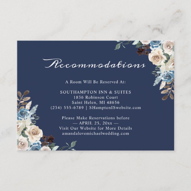 Navy Floral Accommodations Enclosure Card (Front)