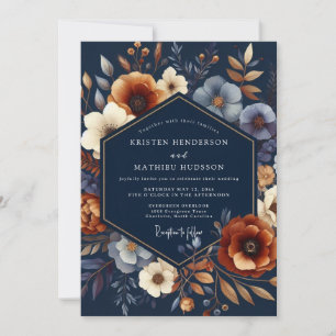 Navy Floral Autumn Wedding Invitation