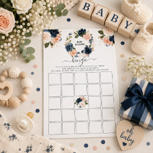 Navy Floral Baby Shower Bingo Game Card