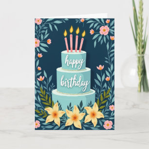Navy Floral Birthday Card